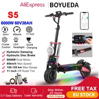BOYUEDA S5 6000W Electric Scooter Adult Dual Motor 60V38AH 120KM Range 85KM/H NFC Smart App RGB lights 11 Inch Off-road EScooter