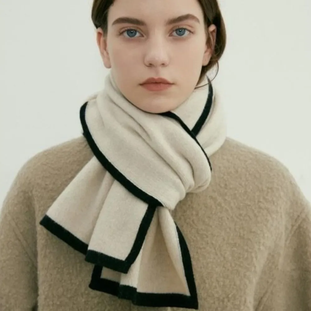 

Simple Thicken Winter Scarf Large Color Contrast Knitted Scarfs Soft Wool Plush Neckerchief Girls