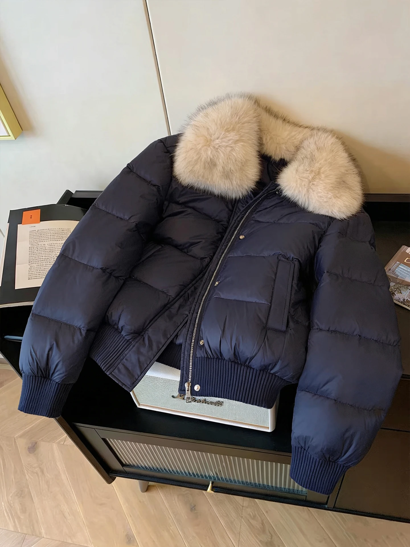 

Korean Sle Heavy Work Cotton Jaet Women's Autumn Winter Loose Fit Fur Collar Retro Bla Warm Cotton Coat Fem Outerwear