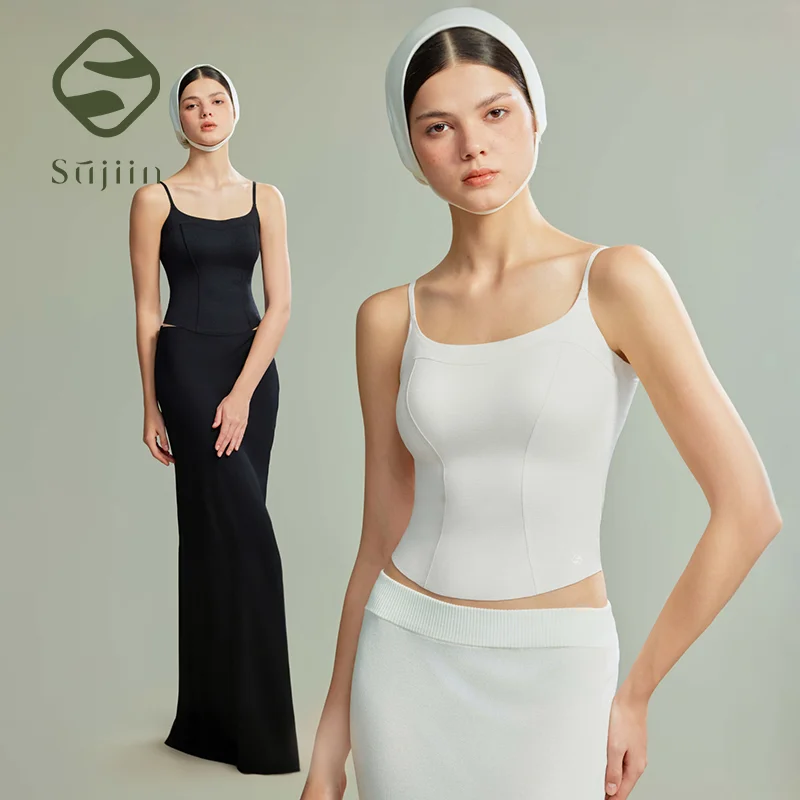 

Бесшовный топ-камисоль SUJIIN с встроенным бюстгальтером, весна-лето 2026, женский, простой, повседневный, без спинки, с U-образным вырезом, утягивающий, с подкладкой, XM064