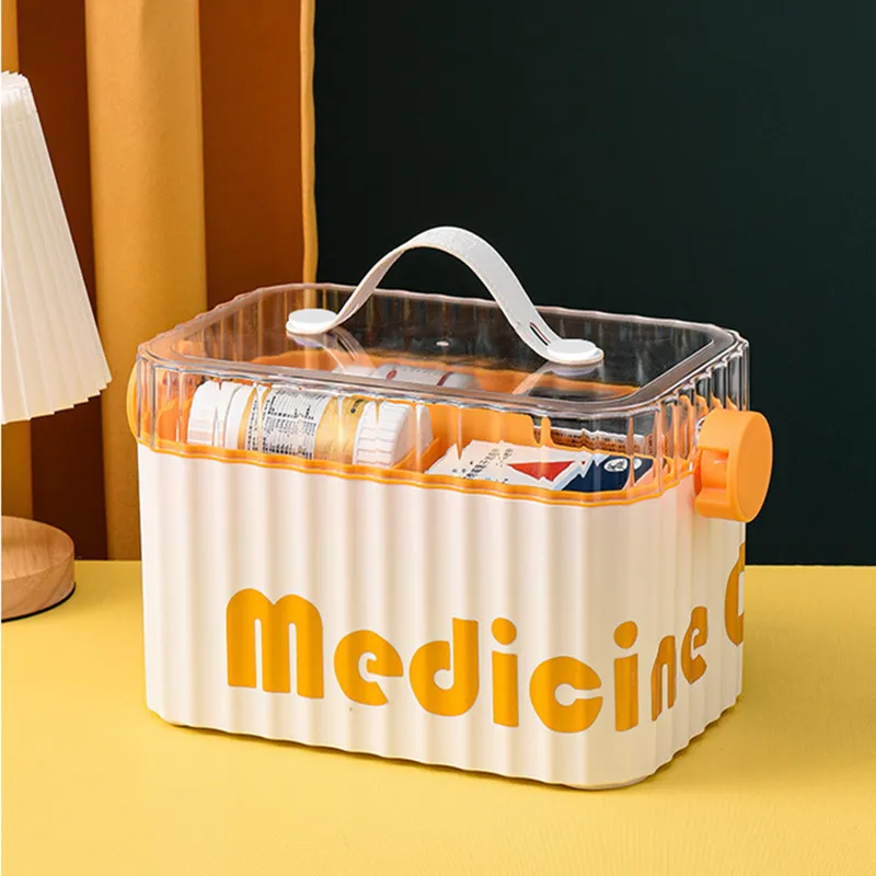 

Family Medical Kit Storage Container 2 Layers Pill Organizer Box First Aid Kit Large Capacity Pill Cases Health Care Pills box