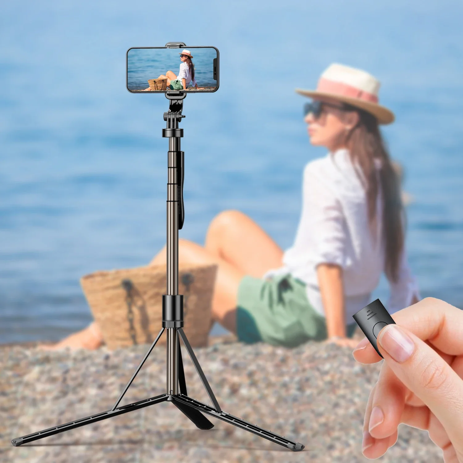 Mobile Selfie Stick Tripod Mount, Integrated Wireless Features for iPhone, Samsung and Smartphones, Black, 60\