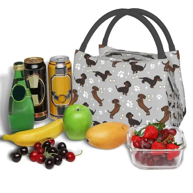 Bolsas de almuerzo aisladas Dackel de perro salchicha gris para viajes de acampada The Wiener Dog Teckel refrigerador reutilizable caja térmica Bento para mujer