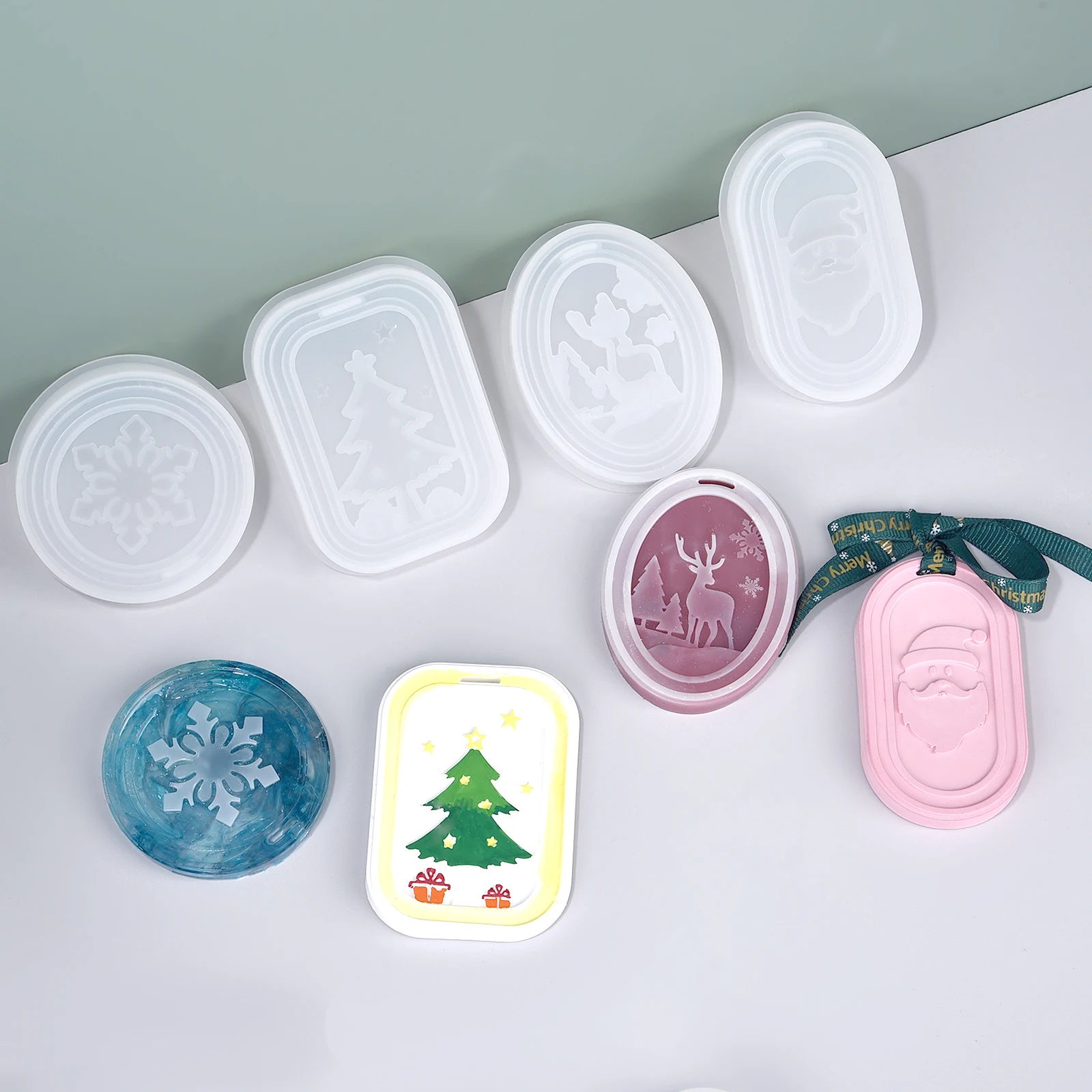 DIY Kristall Epoxidharz Form Weihnachtsbaum Elch Runde Quadrat Schneeflocke Auflistung Anhänger Schmuck Hängen Dekor Silikon Formen