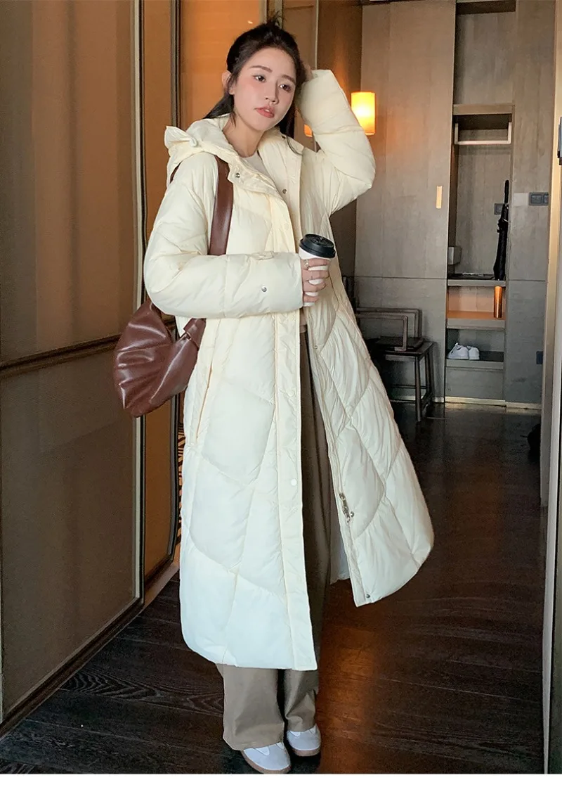 2026 Fashion Down Cotton-padded Jacket Women's Winter X-long Parkas Thicken Warm Top Hooded Coat Loose A-line Quilted Outerwear