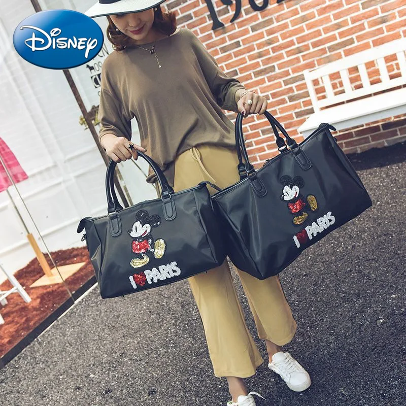 Disney 2024 New Mickey Large Ladies Travel Bag Capacity Cute Fashion Luggage Bag Oxford Cloth High Quality Women\'s Handbag