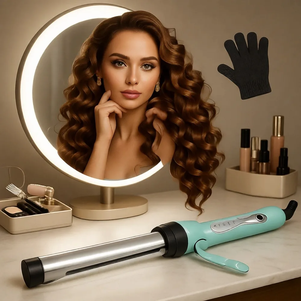 Professional Curling Wand with 5 Heat Settings Extra Thick Titanium Barrel for Long Lasting Big Bouncy Beachy Curls