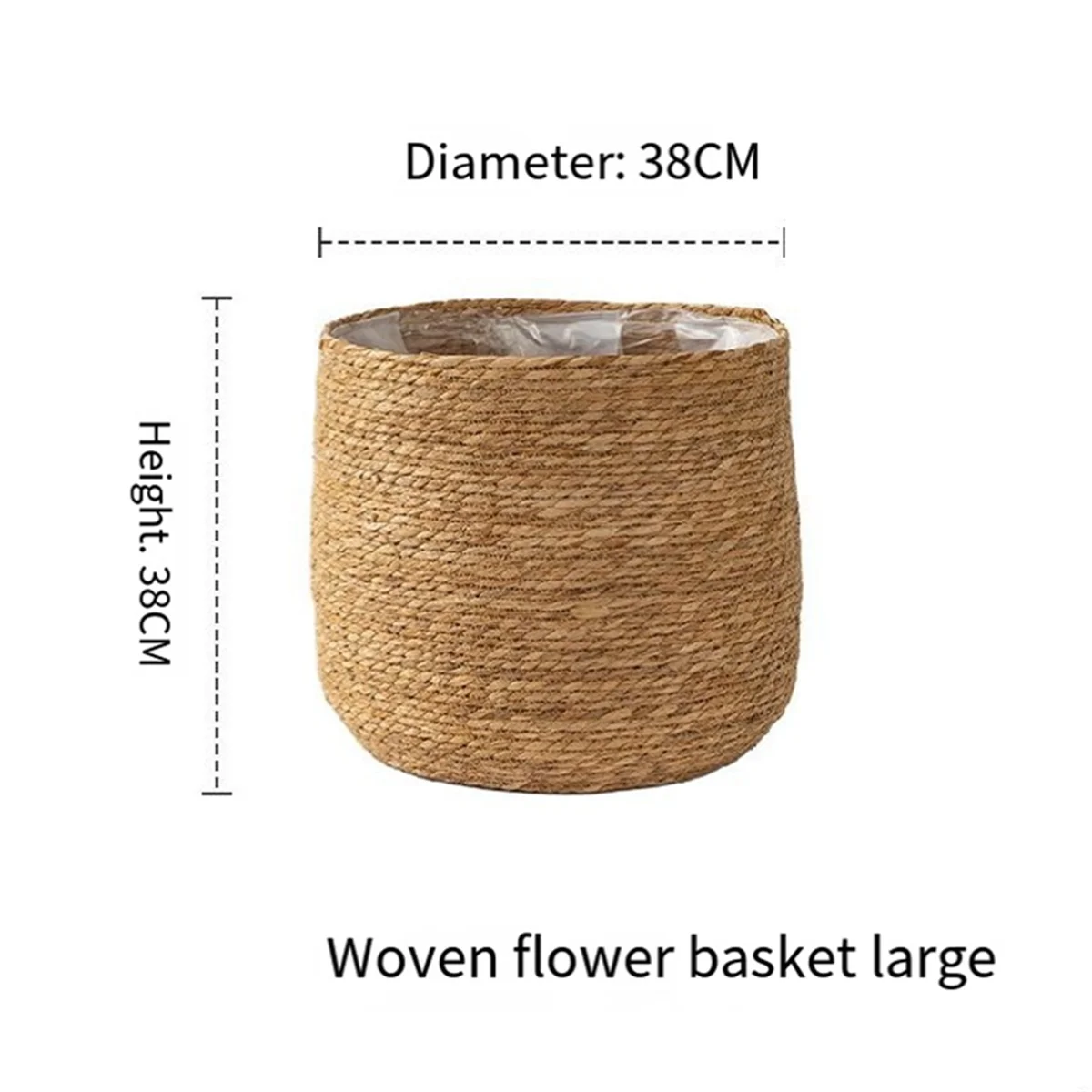 Seagrass Flower Pot - Woven Plant Pot - Decorative Plant Basket with Plastic Film Insert in Boho Style L