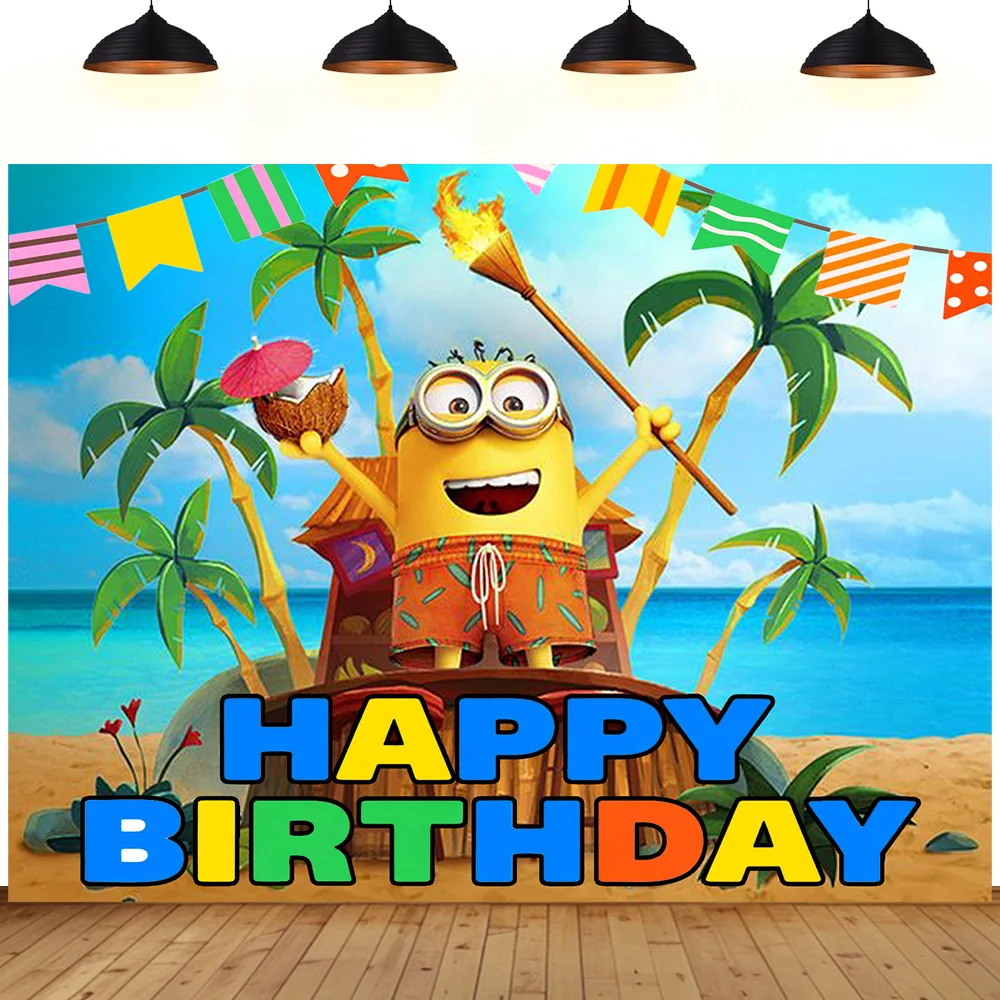 

Mini birthday party backdrop Despicable Me Children room yellow Mini ons birthday present decoration photography background