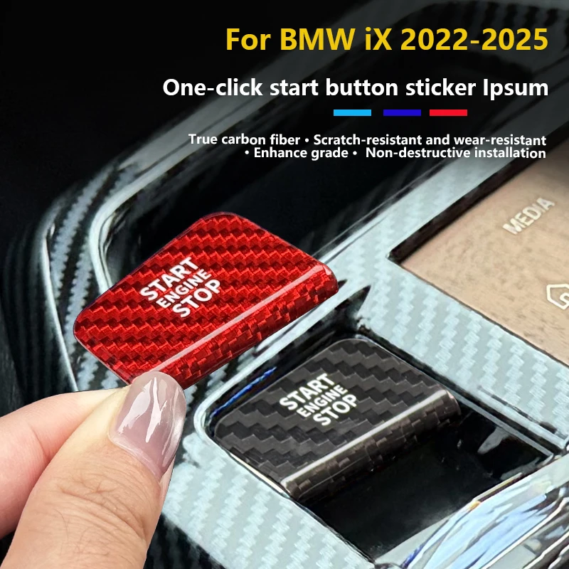 

For BMW iX 2022-2025 Car red / blak Real carbon fiber one-key start button decorative stickers interior accessories