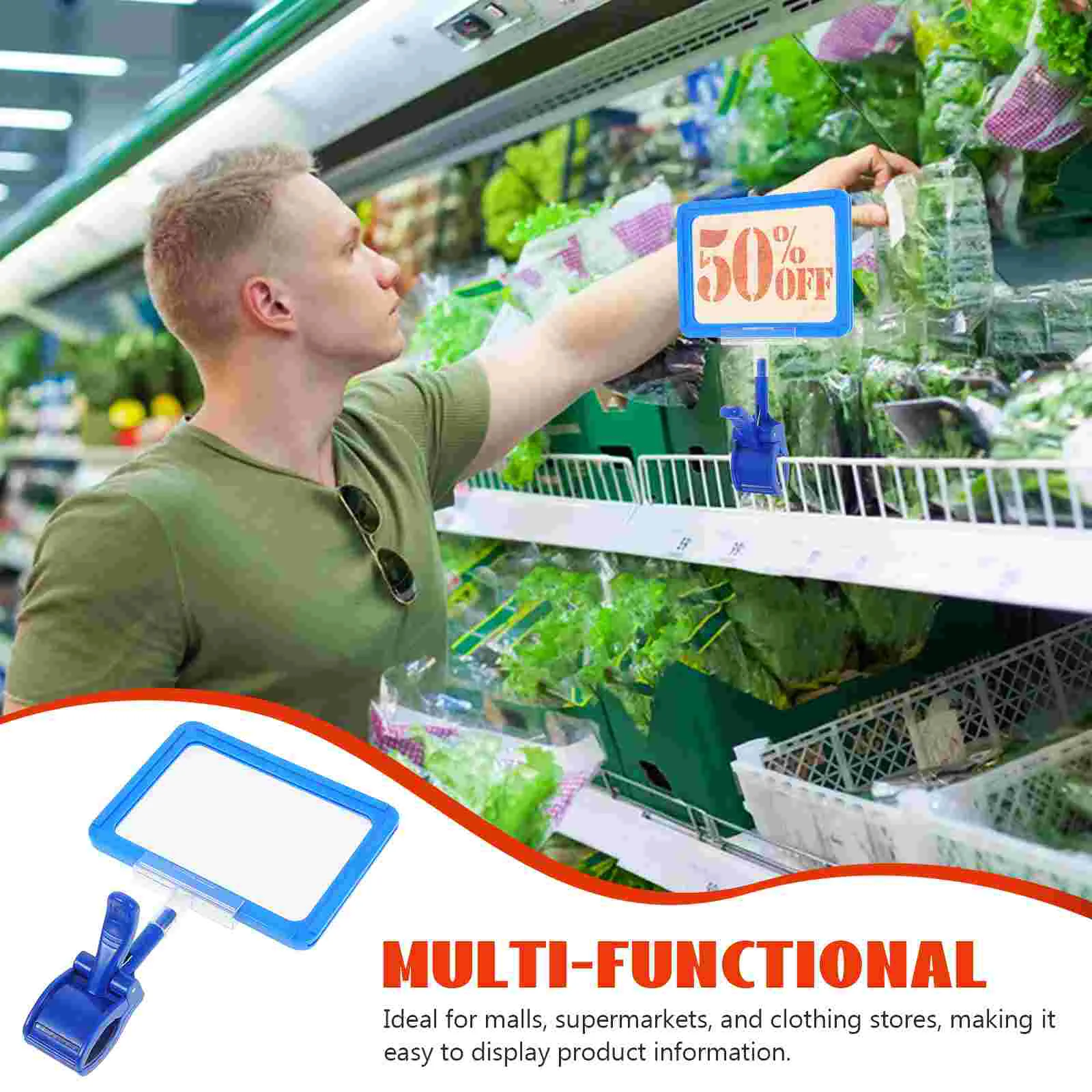 Double Sided Price Tag Rotating Sign Clip Holder with Clamp for Display Small Signage Card Refrigerator