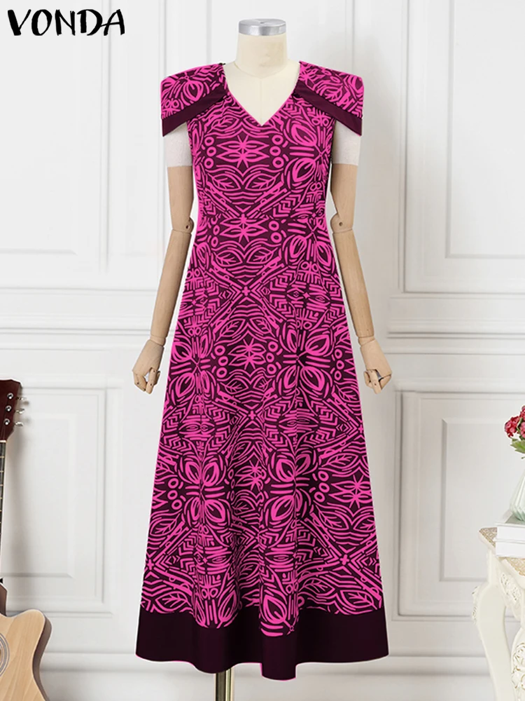

Plus Size 5XL VONDA Summer Maxi Dress Women Short Sleeve Printed Long Sundress 2025 Bohemian Casual Loose V-Neck Party Vestidos
