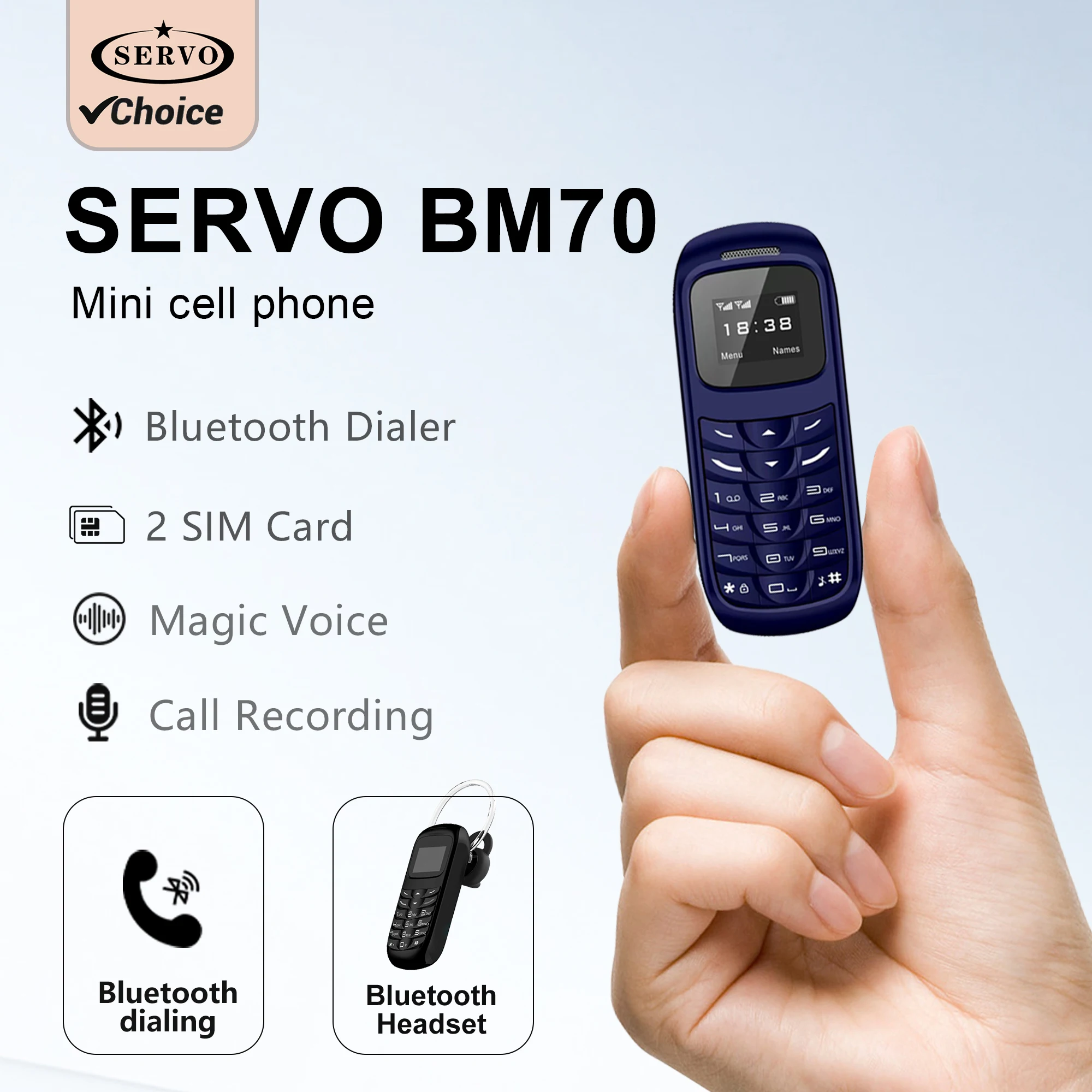 SERVO BM70 2G GSM Mini Mobile Phone Dual SIM Card Auto Call Record Bluetooth Call Blacklist Magic Voice Mini Portable Cellphone
