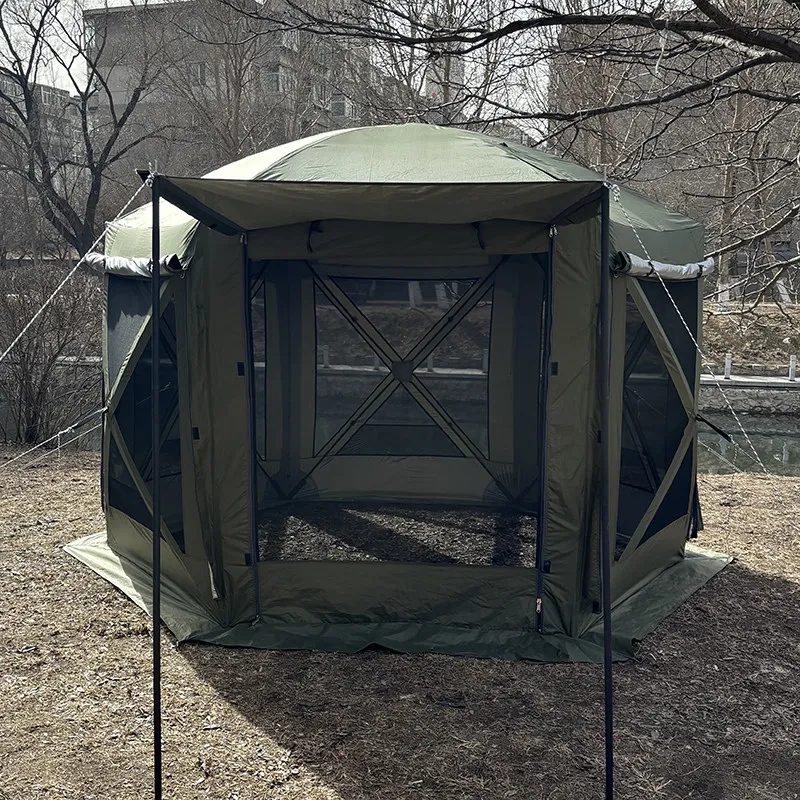 Camping hexagonal tent large canopy windproof sun protection silver mosquito proof beach tent outdoor living room net