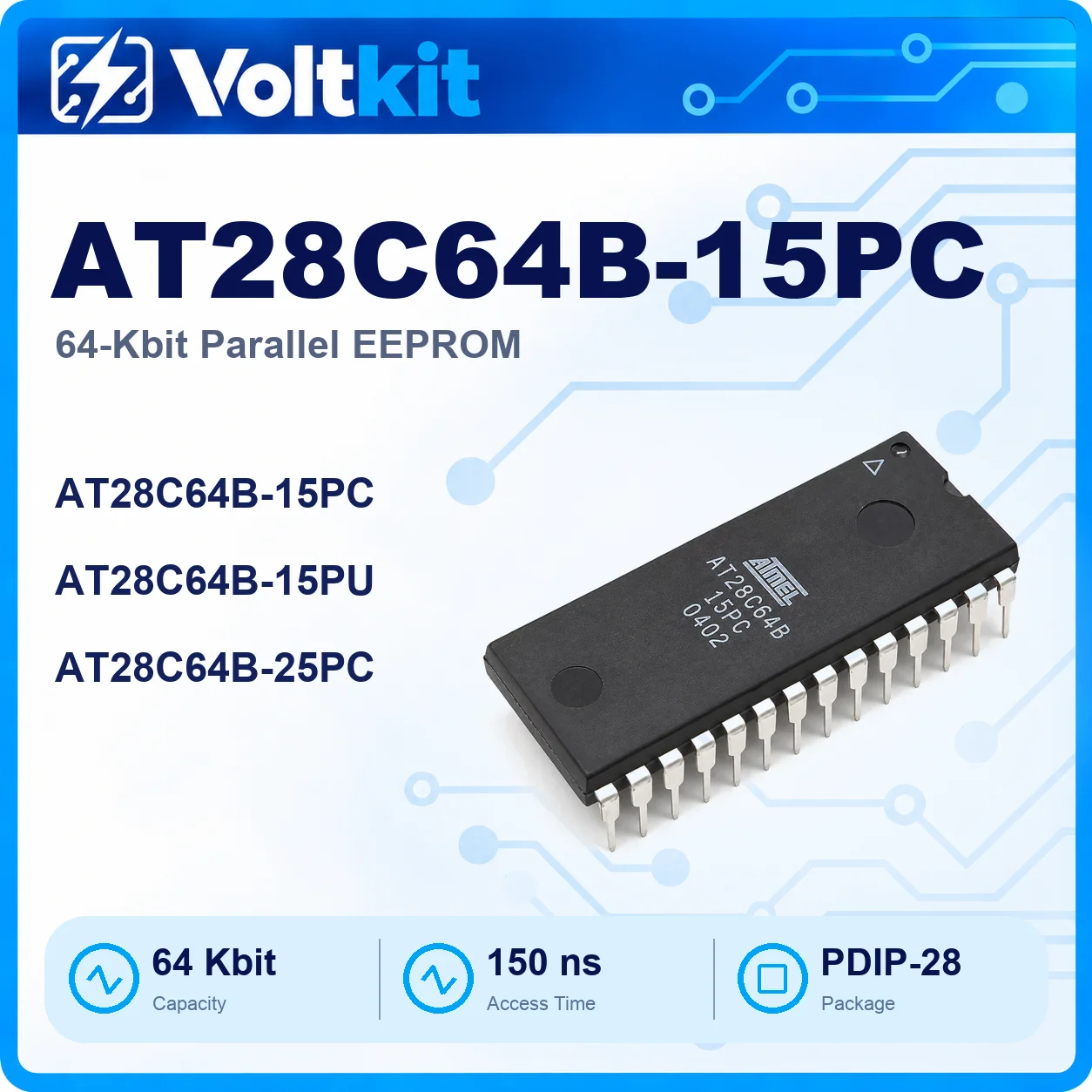 5PCS AT28C64-15PU AT28C64 DIP-28 DIP28 64K 8Kx8 Parallel EEPROM Memory IC
