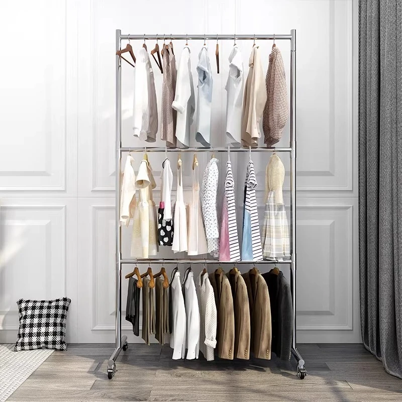 Multi-layer underwear, underwear store display rack, stainless steel brushed silver adjustable high and low hanging clothes rack