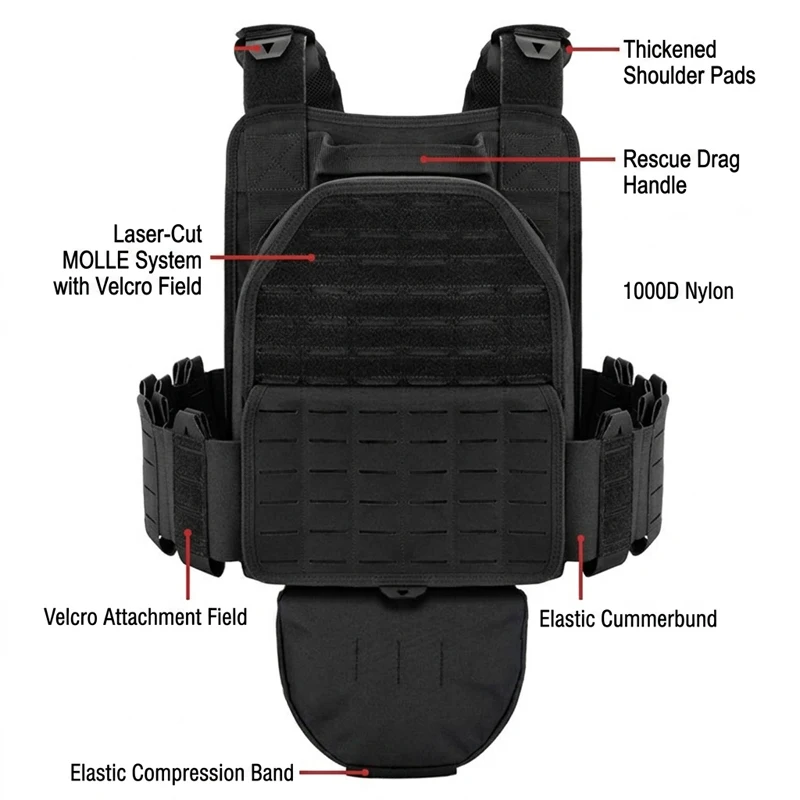 New combat vest 6094 quick detachable light laser cut tactical vest black gear to carry airsoft carrier combat equipment view 3