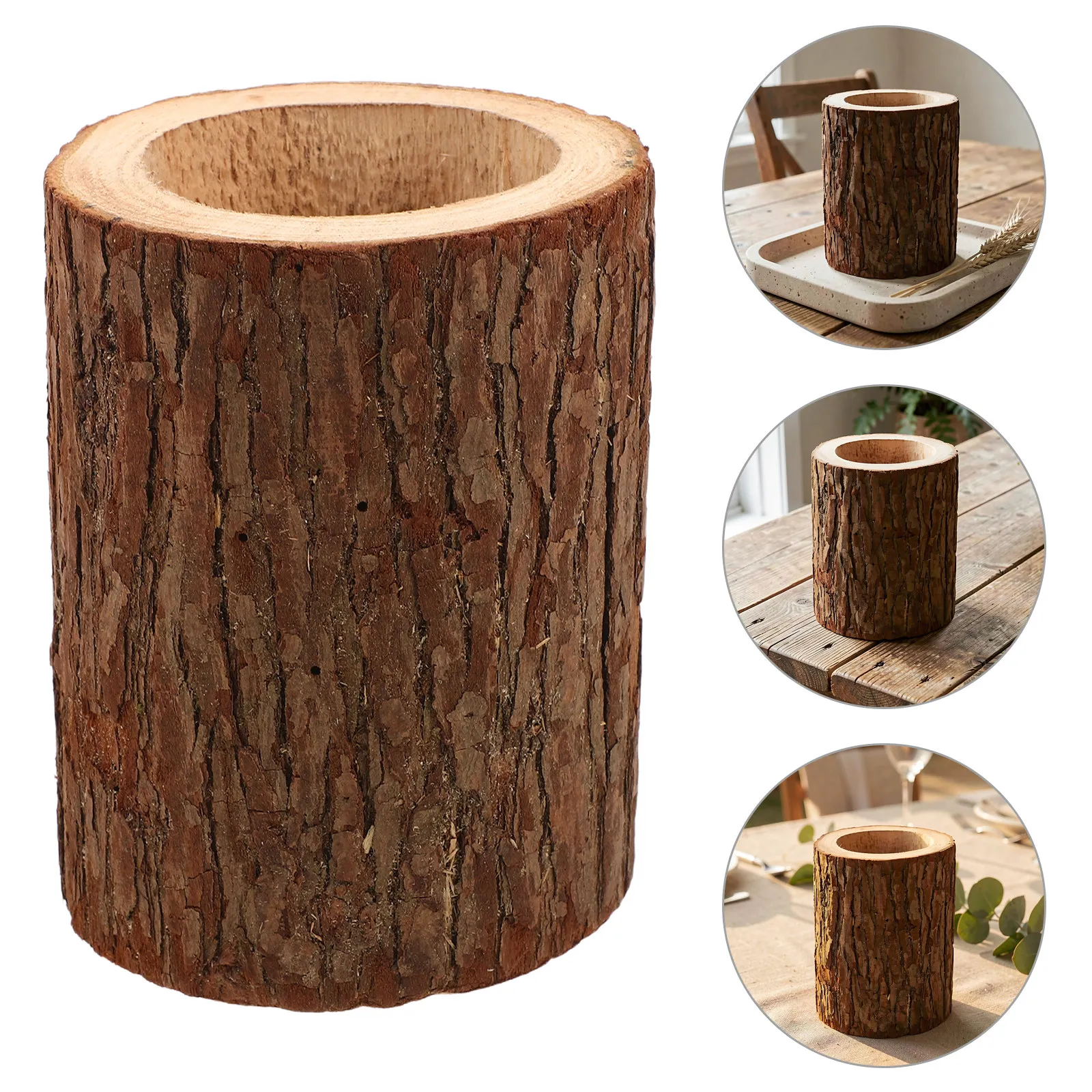 Natural Birch Bark Flower Bucket Planter – Rustic Tree Stump Vase for Outdoor Indoor Decor, 5.1 Inch