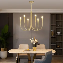 Candelabro Led de cobre Vintage para comedor, sala de estar, candelabro dorado, lámpara de techo Led de lujo, iluminación decorativa para cocina, brillo E14