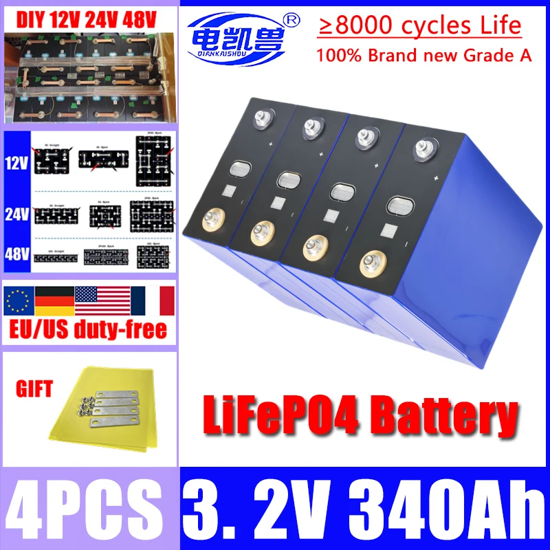 

4PCS 3.2V 320Ah 310Ah 340Ah 280Ah 202AH 105Ah LiFePO4 battery Lithium iron phosphate battery for 4S 12V Golf Cart Yacht RV solar