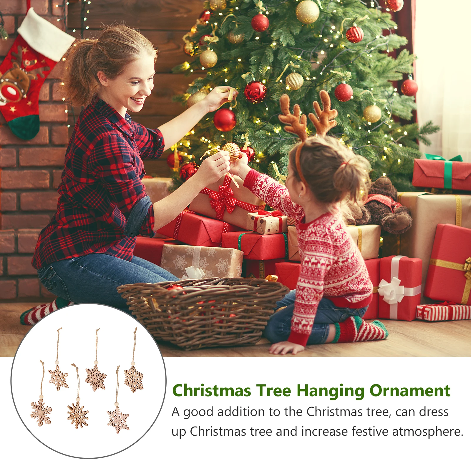 

6 Pcs Frosted Christmas Snowflake Pendant Decor Hanging Wooden Ornaments Tree Crafts Decorations