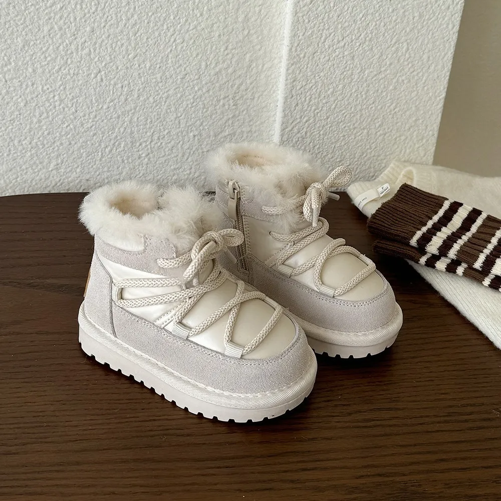 New Fleece Boys Girls Winter Warm Trendy Snow Boots Kids Non-slip Thick-soled Cotton Boots Baby Children Soft-soled Casual Boots