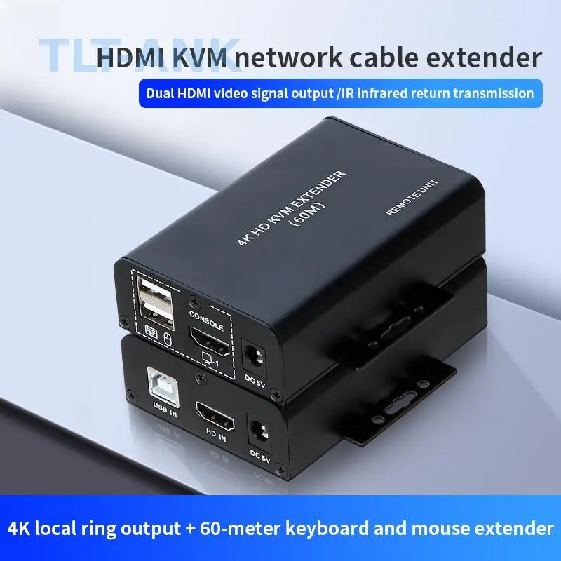 4K 30HZ 60M HDMI KVM Extender Over RJ45 CAT5e CAT6 Ethernet Network Cable Audio Video Transmitter Receiver Dual HDMI Output