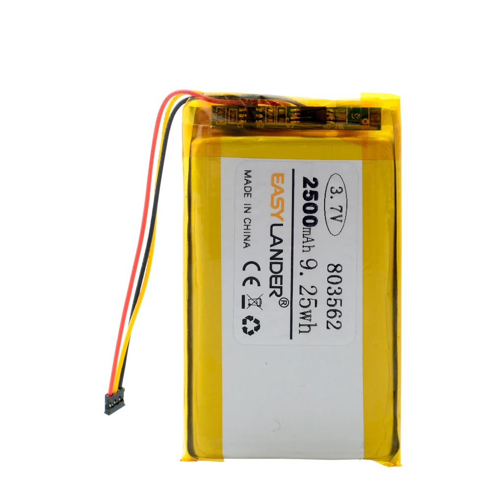 3-Draht-Stecker 3,7 V 2500 mAh 803562    Wiederaufladbarer Li-Polymer-Li-Ionen-Akku für Fahrrad-Armaturenbrett, DVR, GPS, SIGMA ROX12.0