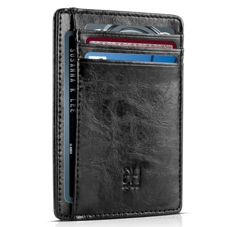 

Slim RFID Blocking Card Holder Minimalist Leather Front Pocket Wallet for Women Slim