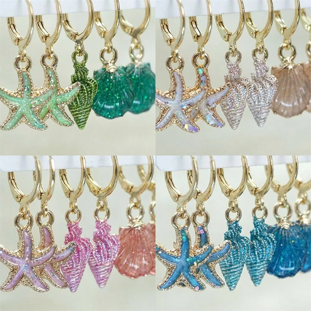 Summer Drip Oil Sparkling Powder Ocean Earrings Women's Ear Buckle 4 Options to Choose from