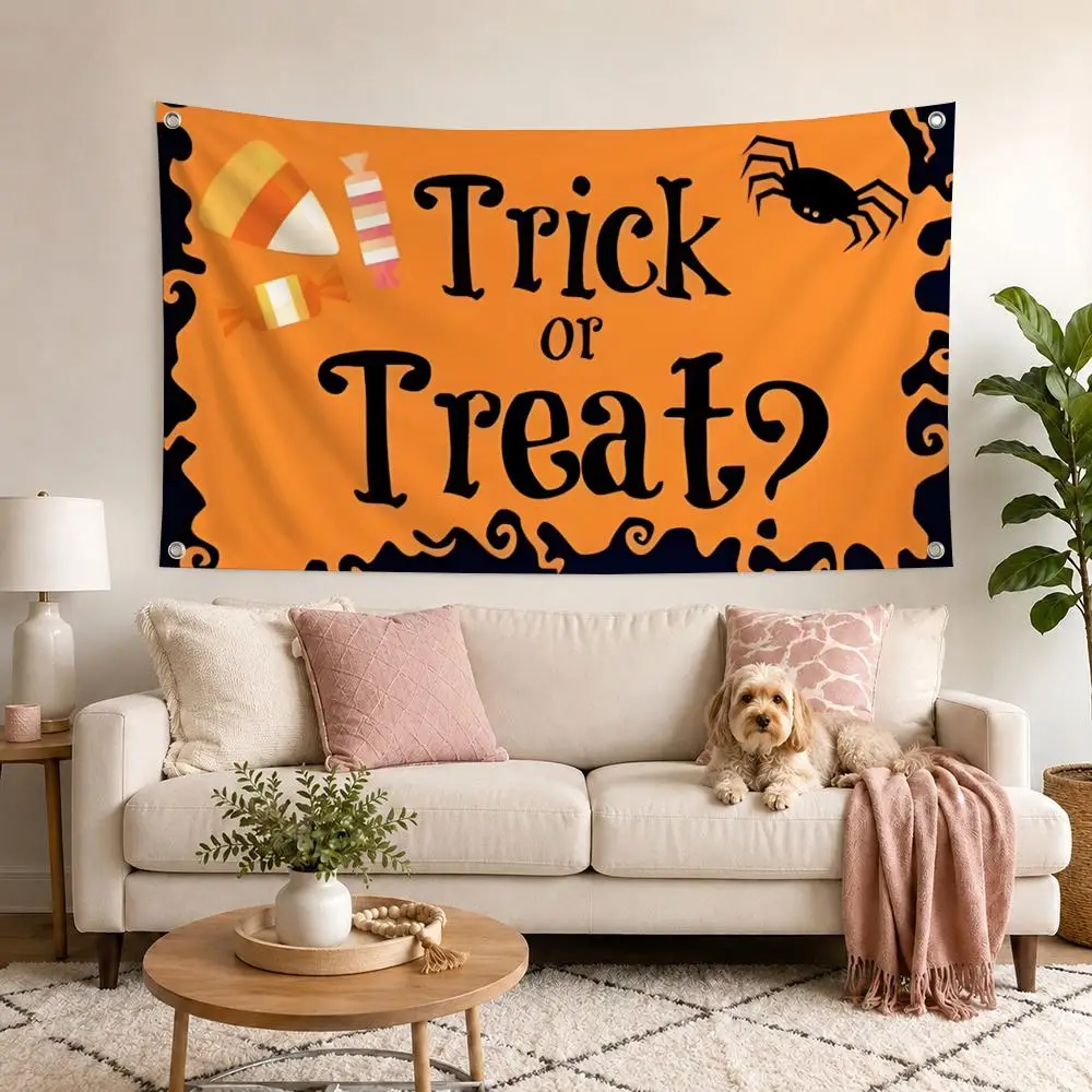 Halloween Retro Trick Or Treat Typography Flags Flag Outdoor Decor Flaga Decorative Home Objects Barber Shop Decoration Garage