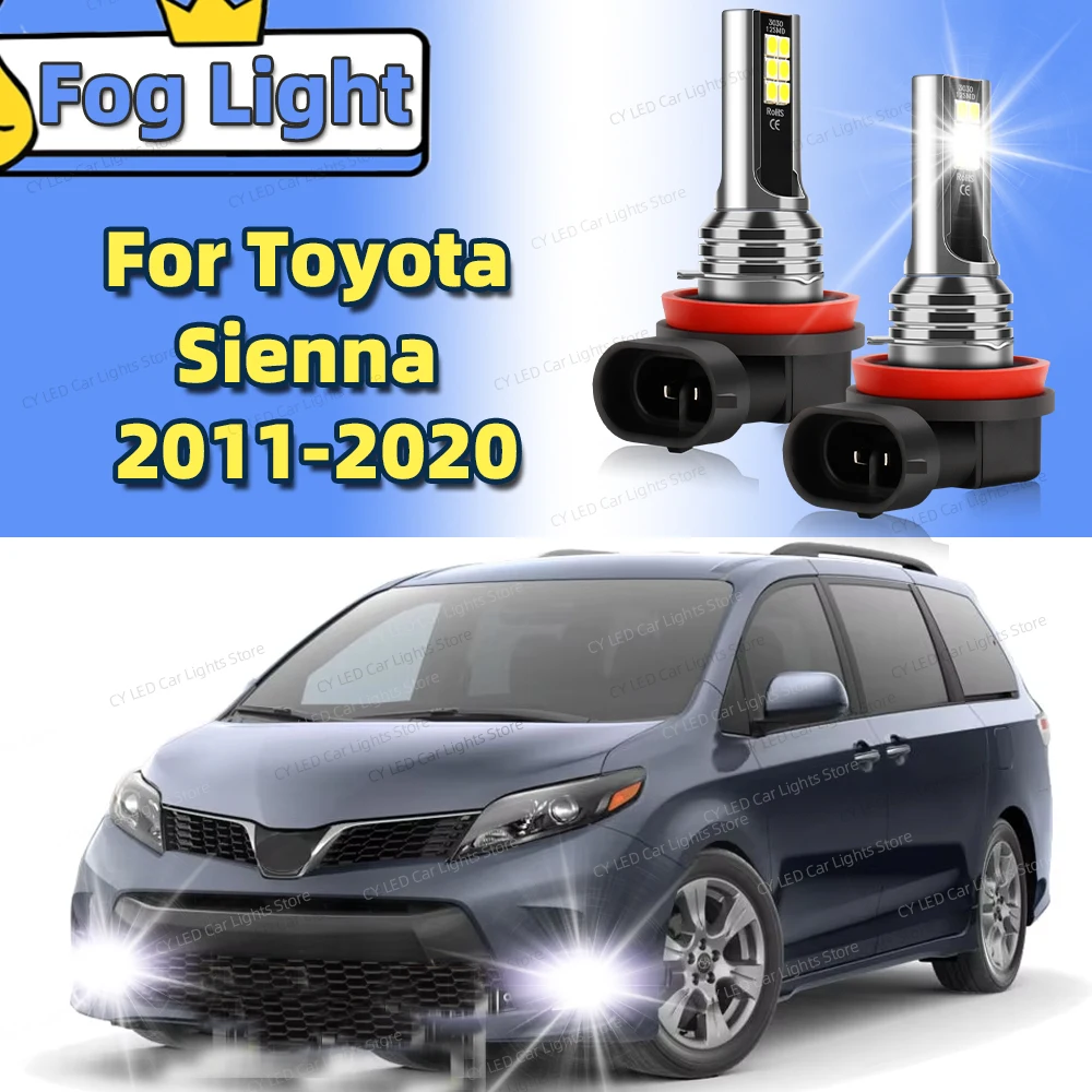 2Pcs LED Car Front Fog Light Lamps For Toyota Sienna 2011 2012 2013 2014 2015 2016 2017 2018 19 2020 6000K Canbus Auto Accessory