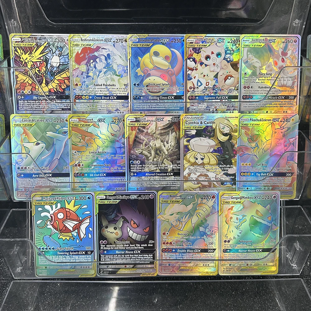26 Nowych Projektów DIY PTCG TCG Kolekcja Kart Kreskówkowych TAG TEAM Latios Latias Gengar Karta Angielska Folia Refrakcyjna Kolorowa Efekt Flash Prezenty
