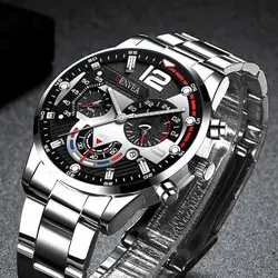 Mens Fashion Watches Luxury Stainless Steel Quartz Wristwatch Calendar Luminous Clock Men Business Casual Watch