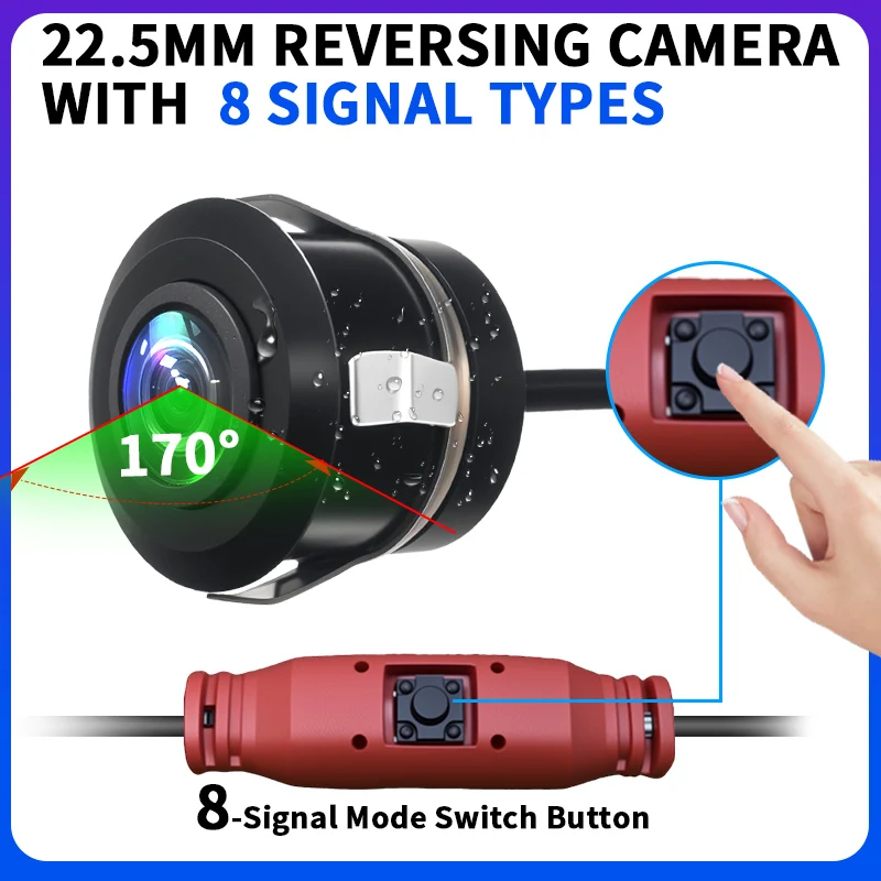 HD1080P 170°Reversing Camera Supports 8‑signal modes,Night‑Vision Waterproof, with signal‑switch button Vehicle Backup Camera