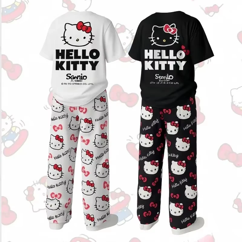 

Новый пижамный комплект Sanrio Y2K Hello Kitty 2026 – милый комплект для дома оверсайз для пар: футболка и пижамные штаны для взрослых и детей