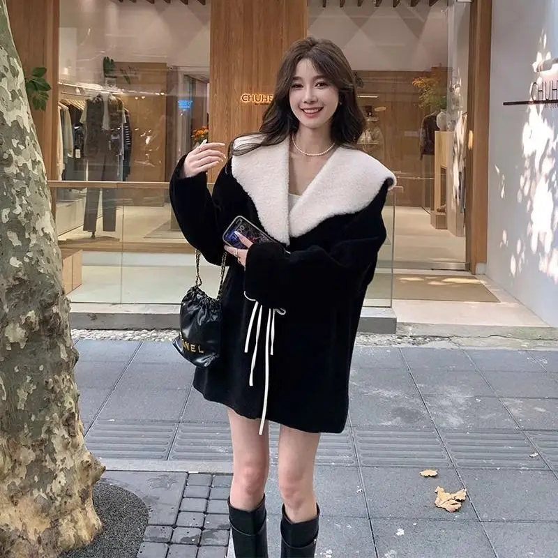 

French Imitation Fur Long-Sleeved Coat New Autumn Winter Hot-Selling Small Fragrant Style Waist Slimming Versatile Commuter Coat