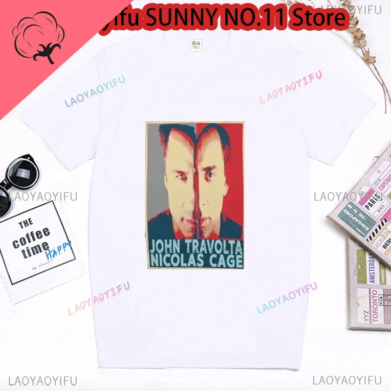 John Travolta Nicolas Cage Classic T-shirt 80S Women's Shirt Fashion Creative Casual Fun T-shirt 100%Cotton Print