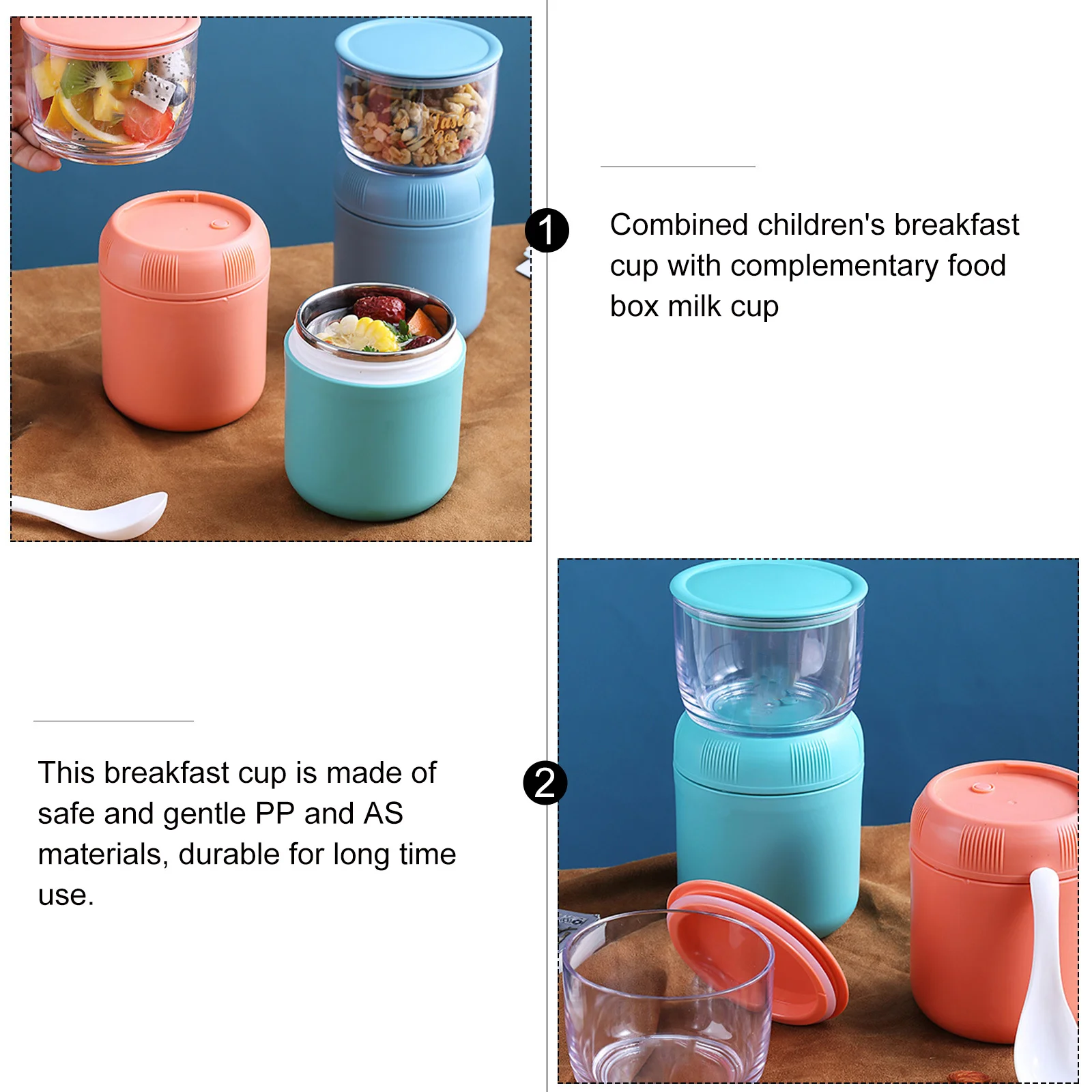 

1 Set Kids Breakfast Cup Sealed Complementary Food Box Portable Children Tableware Lightweight Durable Pp As Material Easy Open