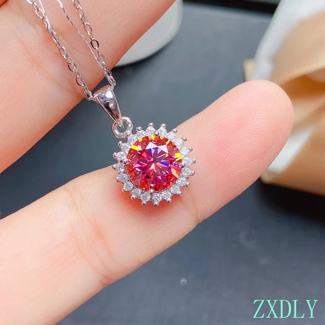 Nuove donne collana anguria lucida Moissanite rossa per ragazza ciondolo vero argento sterling 925 compleanno 2ct gemma buon regalo