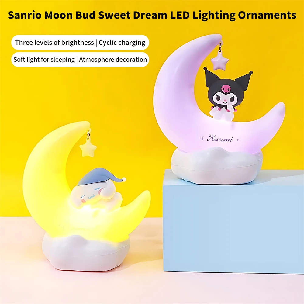 MINISO Sanrio Nightlight Anime Kuromi/Melody Moonbud Sweet Sleep Bedlight Desk Decoration Desk Lamp Kawaii Christmas Gift image 2