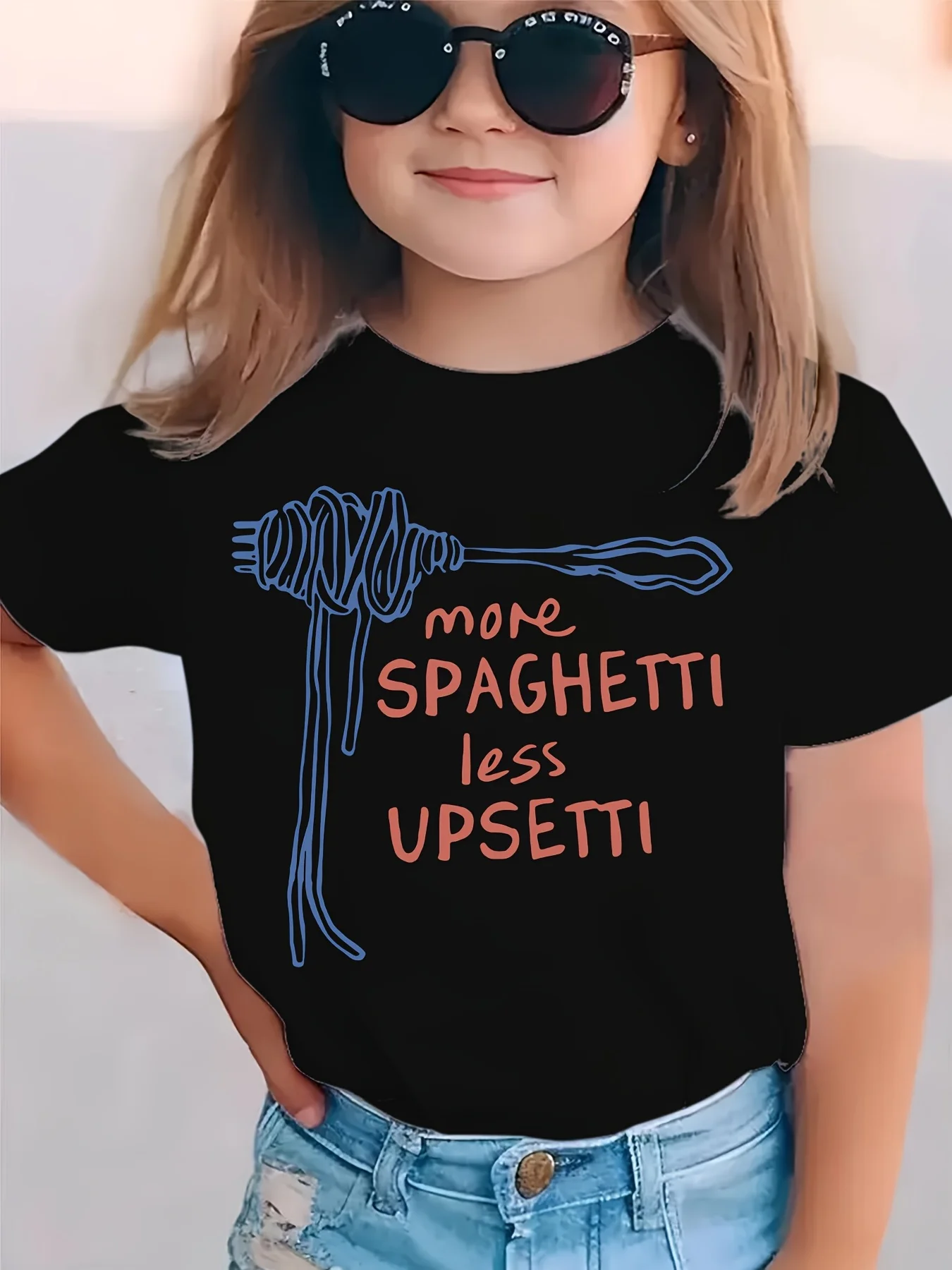 Funny Spaghetti Food Pun Line Print Family Matching Cotton Tees Short Sleeve Tops For Mom Dad Boys Girls Daily Wear