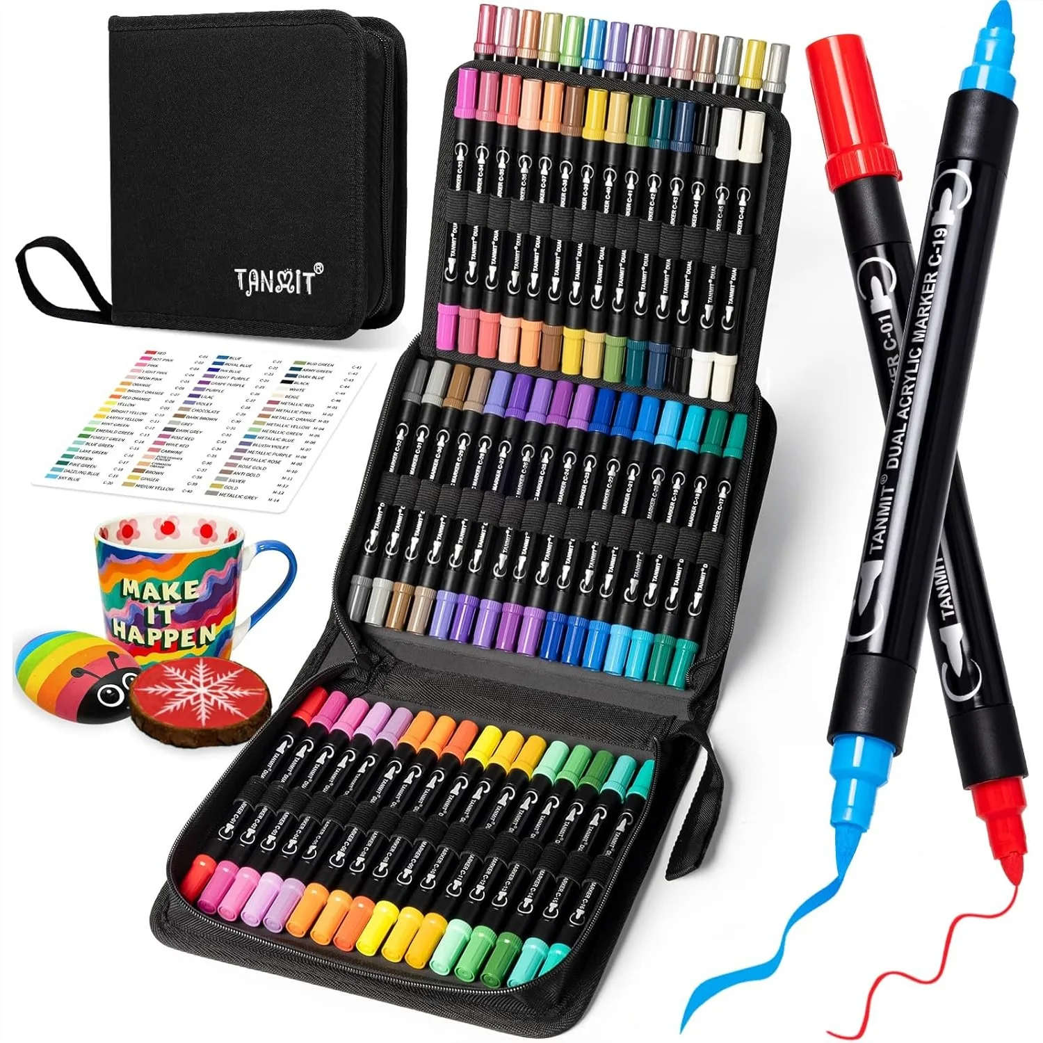 

60 Colors Acrylic Paint Markers Dual Tip with Brush and Fine Tip for Fabric Rock Wood Glass DIY Art Supplies