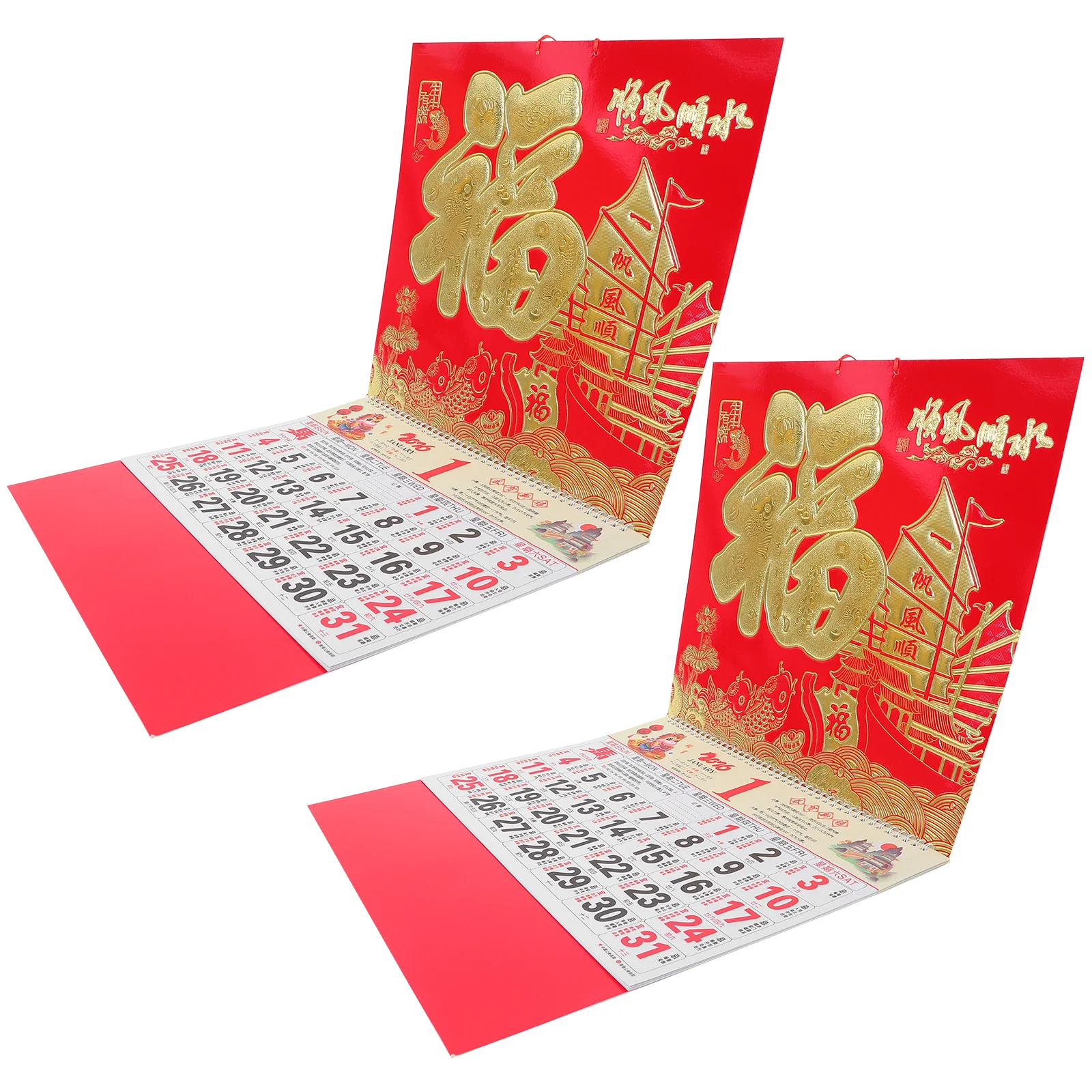 

2Pcs 2026 Feng Shui Horse Zodiac Wall Calendar Gold Foil Hanging Lunar Dates Chinese New Year Decor Chinese Calendar