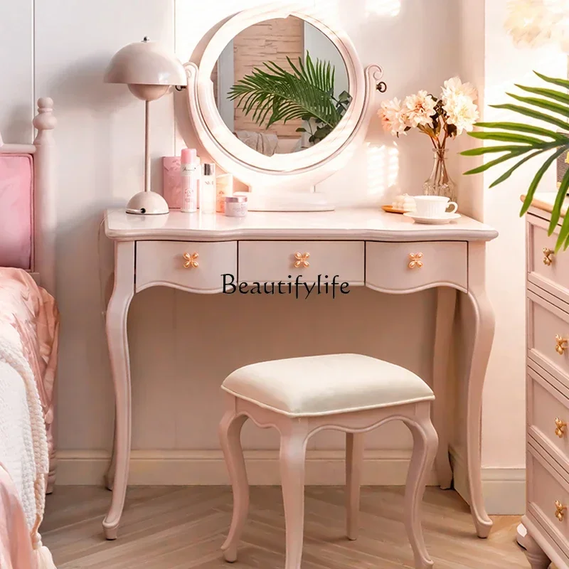 

5ld14 French dressing table Solid wood American dressing table European dressing table