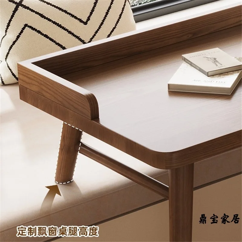 Solid wood bay window table integrated long and short legs children's study table bedroom household computer table renovation