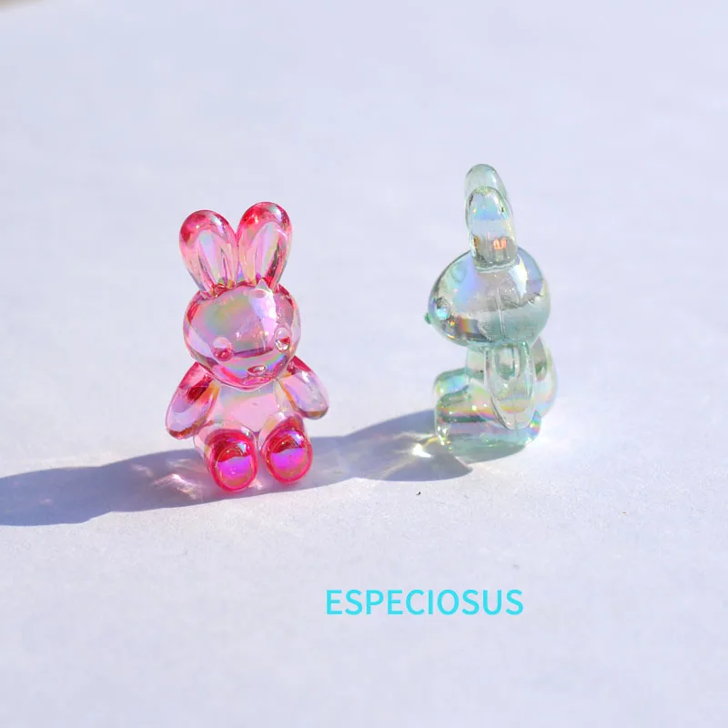 DIY Bracelet Accessories Multi Color Plated Acrylic Rabbit Beads Jewelry Making Departments Transparent Cute Animal Spacer 20pcs