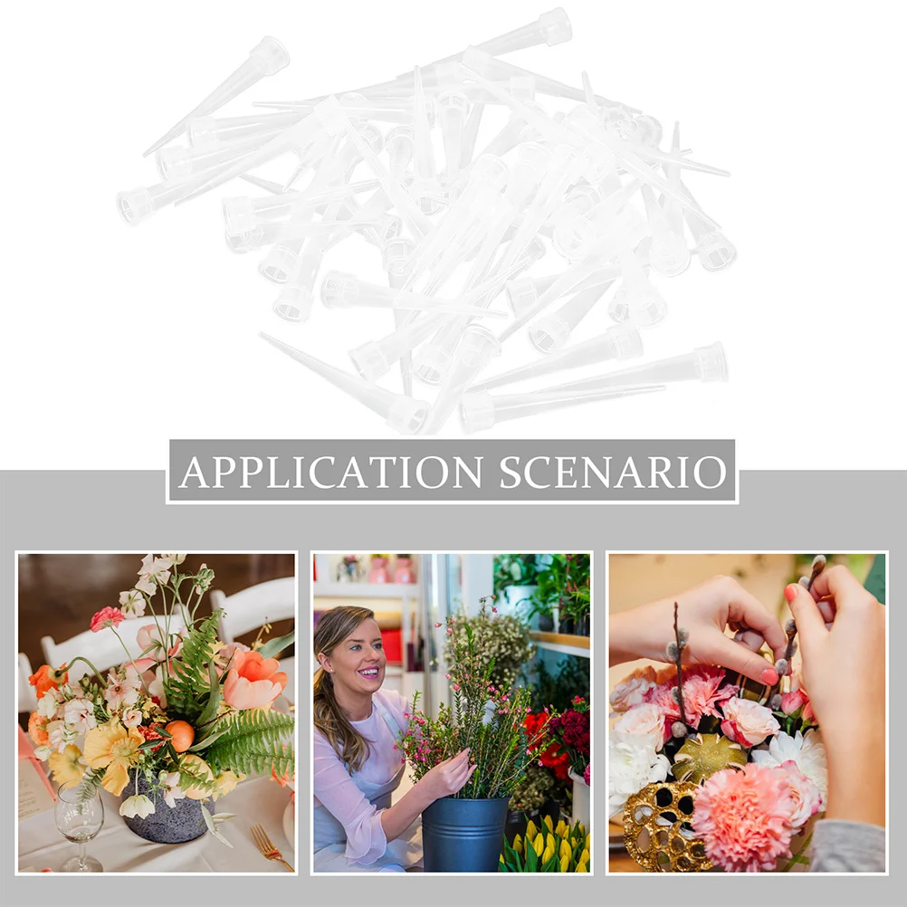 50 Uds. Tubos de flores de plástico transparente, viales, soporte de agua con tallo, accesorios para ramo de boda, suministros de floristería, tubo de flores frescas