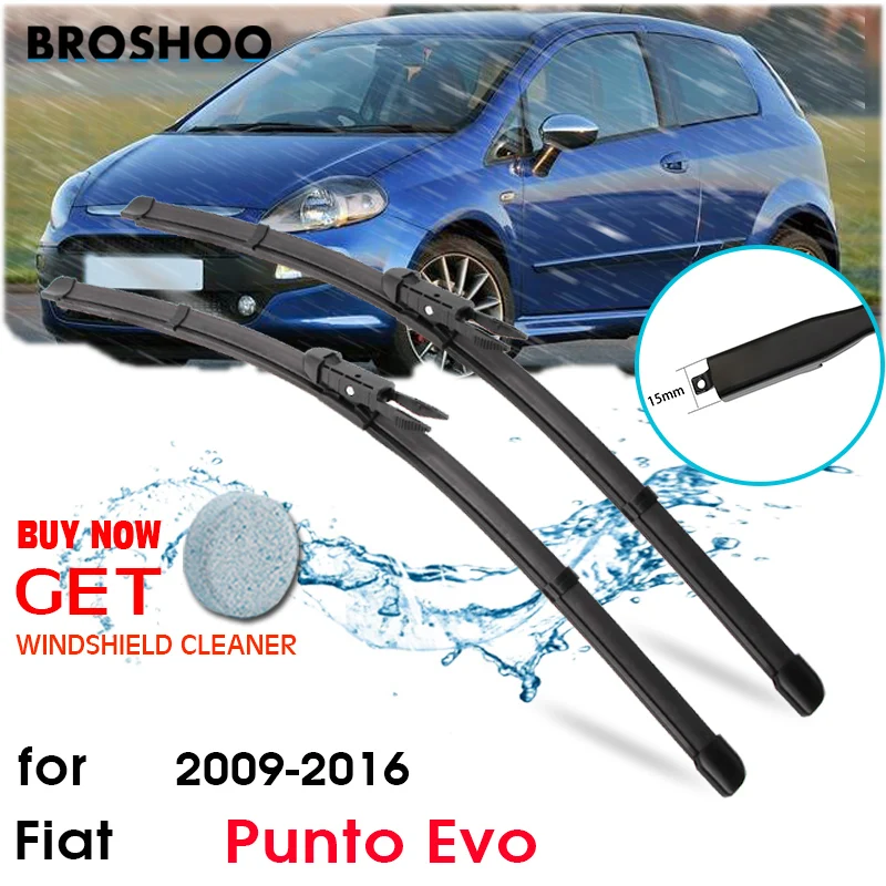 BROSHOO Car Windshield Wiper Blade Natural Rubber For Fiat Punto Evo Fit Pinch Tab Arm 2009 2010 2011 2012 2013 2014 2015 2016