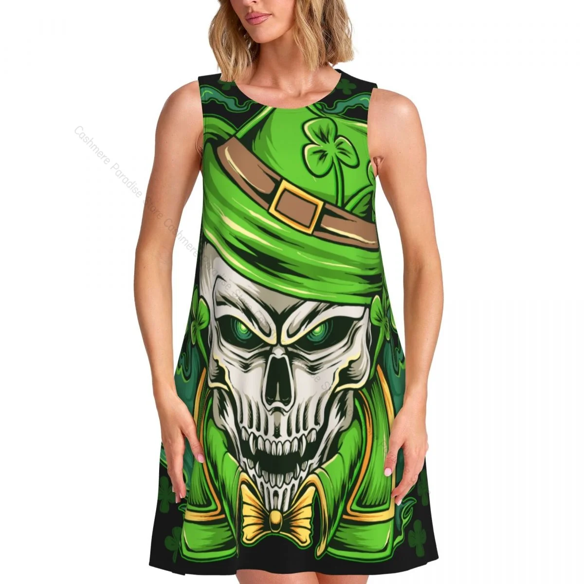 2025 Women's clothing Dresses St. Patrick Skull Round Neck Sleeveless Length Dress